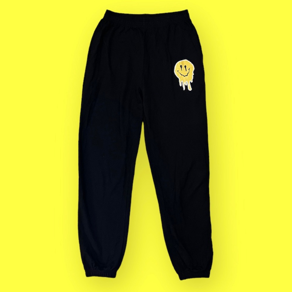 SOLD- Drip Melting Smiley Face Jogger Sweatpants Size Medium - Picture 1 of 5